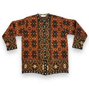 VTG St Michael from Marks & Spencer Cardigan Womens Rust Brown Geometric Sz 44